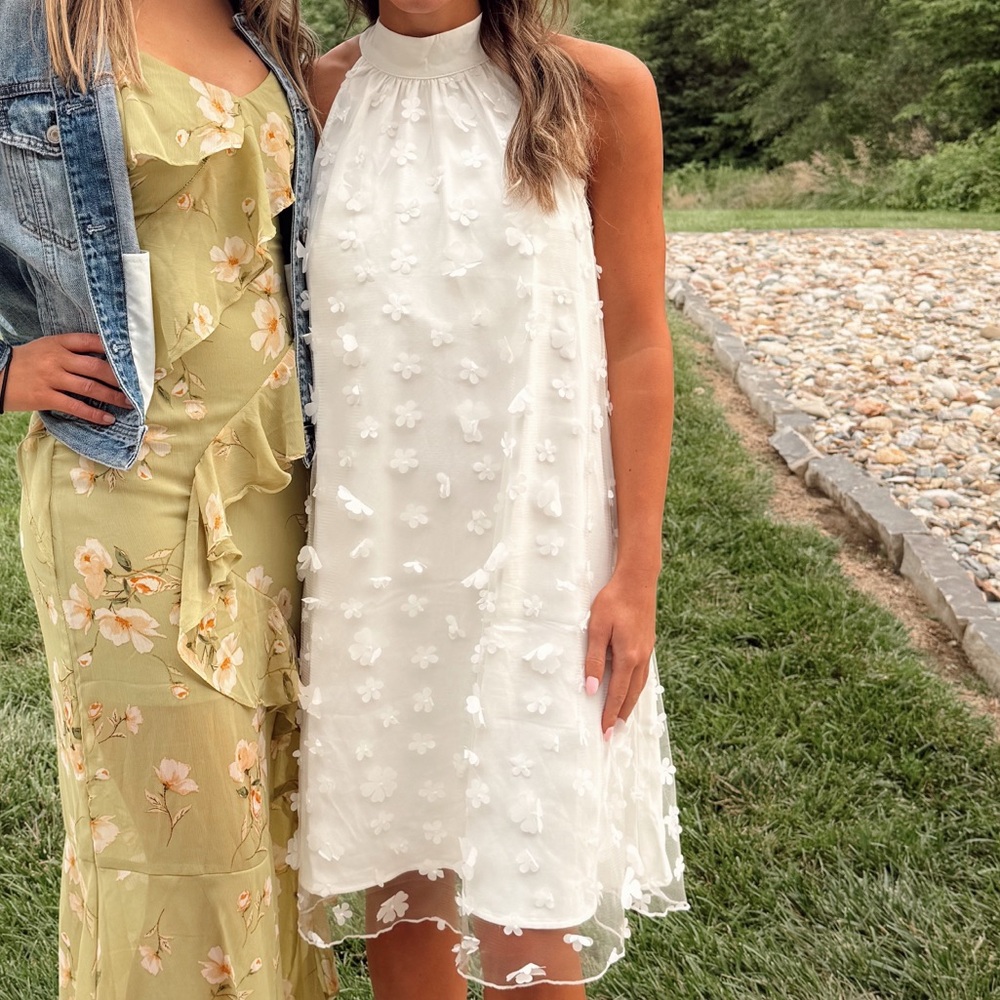 White Floral Cocktail A Line Dress